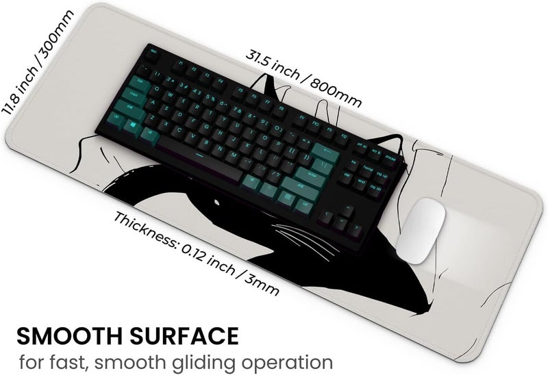Mayflower Large Gaming Mouse Pad, Full Keyboard Mat, Long Laptop Mousepad, Computer Mouse Mat for Home and Office, Anti-Slip Rubber Base, 31.5 x 11.8 Inches (Black Cat) - Image 4